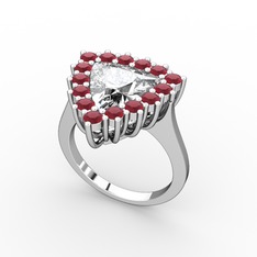 Pralia Yüzük - Beyaz zirkon ve kök yakut 14 ayar beyaz altın yüzük #1rw9c2f