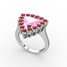 Pralia Yüzük - Pembe kuvars ve kök yakut 18 ayar beyaz altın yüzük #1sojniw