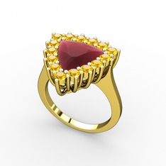 Pralia Yüzük - Kök yakut ve sitrin 18 ayar altın yüzük #1syu4kp