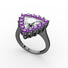 Pralia Yüzük - Beyaz zirkon ve ametist 925 ayar siyah rodyum kaplama gümüş yüzük #1t3enyd