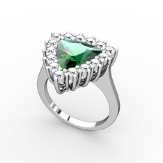 Yeşil kuvars ve swarovski 8 ayar beyaz altın yüzük