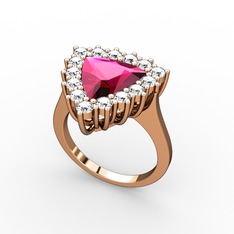 Rodolit garnet ve beyaz zirkon 18 ayar rose altın yüzük