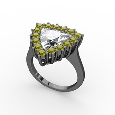 Pralia Yüzük - Swarovski ve peridot 925 ayar siyah rodyum kaplama gümüş yüzük #1unutlx