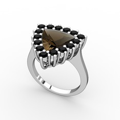 Pralia Yüzük - Dumanlı kuvars ve siyah zirkon 8 ayar beyaz altın yüzük #1uoshsn