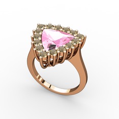 Pembe kuvars ve dumanlı kuvars 8 ayar rose altın yüzük