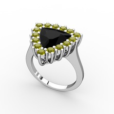 Siyah zirkon ve peridot 18 ayar beyaz altın yüzük