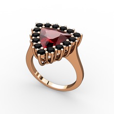 Garnet ve siyah zirkon 18 ayar rose altın yüzük