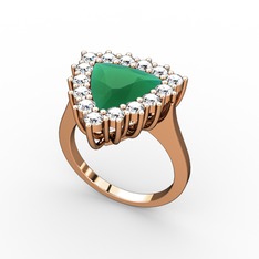 Kök zümrüt ve beyaz zirkon 14 ayar rose altın yüzük