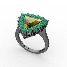 Pralia Yüzük - Peridot ve kök zümrüt 925 ayar siyah rodyum kaplama gümüş yüzük #1xggdm9