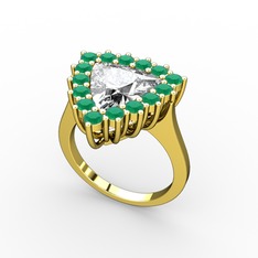 Beyaz zirkon ve kök zümrüt 8 ayar altın yüzük