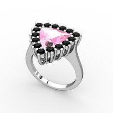 Pralia Yüzük - Pembe kuvars ve siyah zirkon 18 ayar beyaz altın yüzük #1ymng69