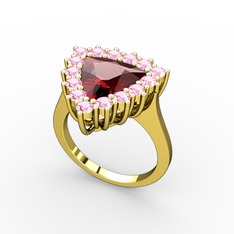 Pralia Yüzük - Garnet ve pembe kuvars 14 ayar altın yüzük #1yw2z8d