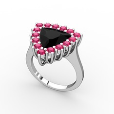 Siyah zirkon ve rodolit garnet 14 ayar beyaz altın yüzük