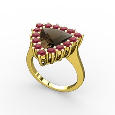 Dumanlı kuvars ve kök yakut 14 ayar altın yüzük