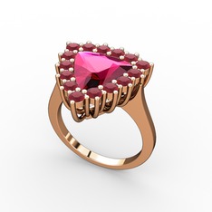Rodolit garnet ve kök yakut 14 ayar rose altın yüzük