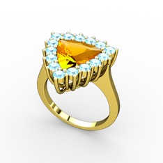 Pralia Yüzük - Sitrin ve akuamarin 18 ayar altın yüzük #34mad2