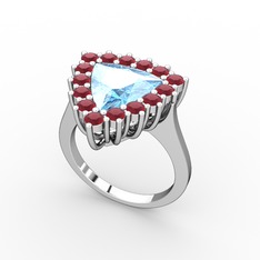 Pralia Yüzük - Akuamarin ve kök yakut 925 ayar gümüş yüzük #4i5y3l