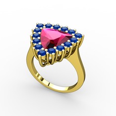 Rodolit garnet ve lab safir 14 ayar altın yüzük