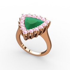 Pralia Yüzük - Kök zümrüt ve pembe kuvars 14 ayar rose altın yüzük #56tl65