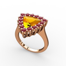 Pralia Yüzük - Sitrin ve kök yakut 18 ayar rose altın yüzük #5afmfa