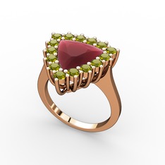 Pralia Yüzük - Kök yakut ve peridot 18 ayar rose altın yüzük #5x5i4c