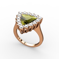 Peridot ve pırlanta 925 ayar rose altın kaplama gümüş yüzük (0.9 karat)