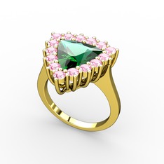 Yeşil kuvars ve pembe kuvars 925 ayar altın kaplama gümüş yüzük