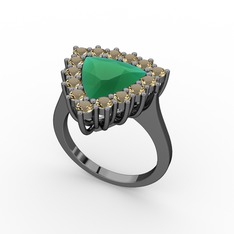 Pralia Yüzük - Kök zümrüt ve dumanlı kuvars 925 ayar siyah rodyum kaplama gümüş yüzük #77l0xy