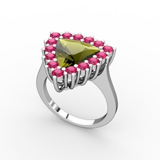 Peridot ve rodolit garnet 18 ayar beyaz altın yüzük