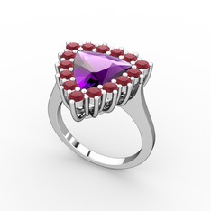 Pralia Yüzük - Ametist ve kök yakut 18 ayar beyaz altın yüzük #7mdr39
