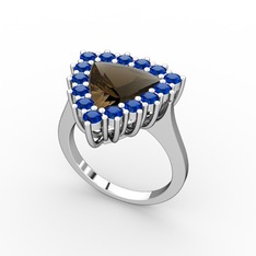 Pralia Yüzük - Dumanlı kuvars ve lab safir 8 ayar beyaz altın yüzük #7pd5cy