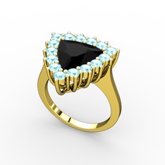 Pralia Yüzük - Siyah zirkon ve akuamarin 14 ayar altın yüzük #85tun2