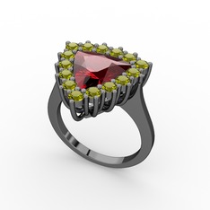 Pralia Yüzük - Garnet ve peridot 925 ayar siyah rodyum kaplama gümüş yüzük #8vypfe