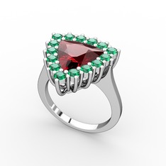 Garnet ve yeşil kuvars 925 ayar gümüş yüzük