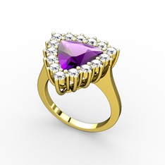 Pralia Yüzük - Ametist ve beyaz zirkon 8 ayar altın yüzük #9m12bn