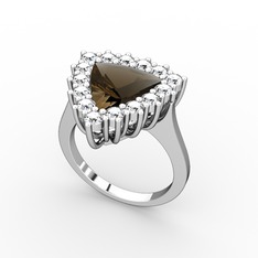 Dumanlı kuvars ve swarovski 14 ayar beyaz altın yüzük