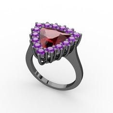 Garnet ve ametist 925 ayar siyah rodyum kaplama gümüş yüzük