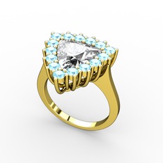 Pralia Yüzük - Swarovski ve akuamarin 925 ayar altın kaplama gümüş yüzük #be7cvd