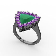 Pralia Yüzük - Kök zümrüt ve ametist 925 ayar siyah rodyum kaplama gümüş yüzük #cdbt71