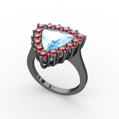 Pralia Yüzük - Akuamarin ve garnet 925 ayar siyah rodyum kaplama gümüş yüzük #djipbn