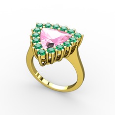 Pralia Yüzük - Pembe kuvars ve yeşil kuvars 18 ayar altın yüzük #do1mp6