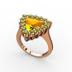 Sitrin ve peridot 14 ayar rose altın yüzük