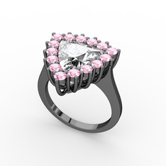 Pralia Yüzük - Beyaz zirkon ve pembe kuvars 925 ayar siyah rodyum kaplama gümüş yüzük #ejpuez