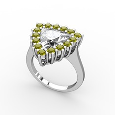 Swarovski ve peridot 18 ayar beyaz altın yüzük