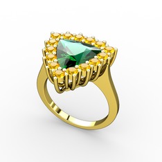 Pralia Yüzük - Yeşil kuvars ve sitrin 14 ayar altın yüzük #f5ropg