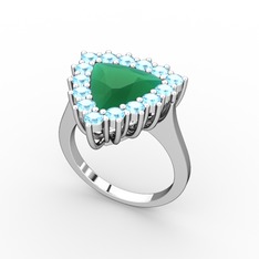 Pralia Yüzük - Kök zümrüt ve akuamarin 14 ayar beyaz altın yüzük #fl1h9v