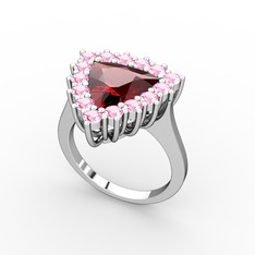 Garnet ve pembe kuvars 18 ayar beyaz altın yüzük