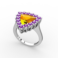 Pralia Yüzük - Sitrin ve ametist 8 ayar beyaz altın yüzük #h0rayk