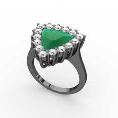 Pralia Yüzük - Kök zümrüt ve pırlanta 925 ayar siyah rodyum kaplama gümüş yüzük (0.9 karat) #h6ddkk
