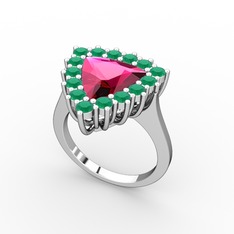 Pralia Yüzük - Rodolit garnet ve kök zümrüt 18 ayar beyaz altın yüzük #hbjnqh